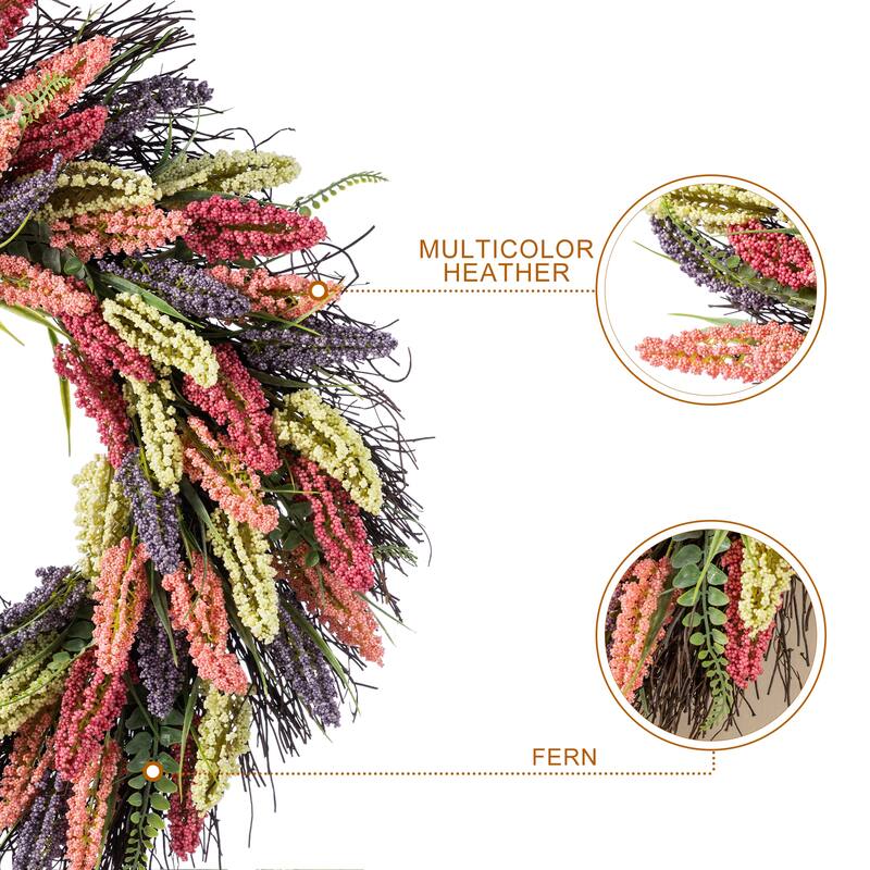 Glitzhome Pink, Purple & Yellow Mixed Heather Wreath Teardrop Garland