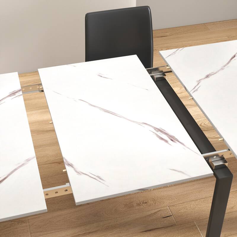 Modern Extendable Dining Table with Outlet & Storage, Space-Saving Expanding Table for Party & Meetings