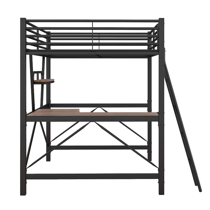 Full Size Loft Metal & MDF Bed w/Desk and Shelf
