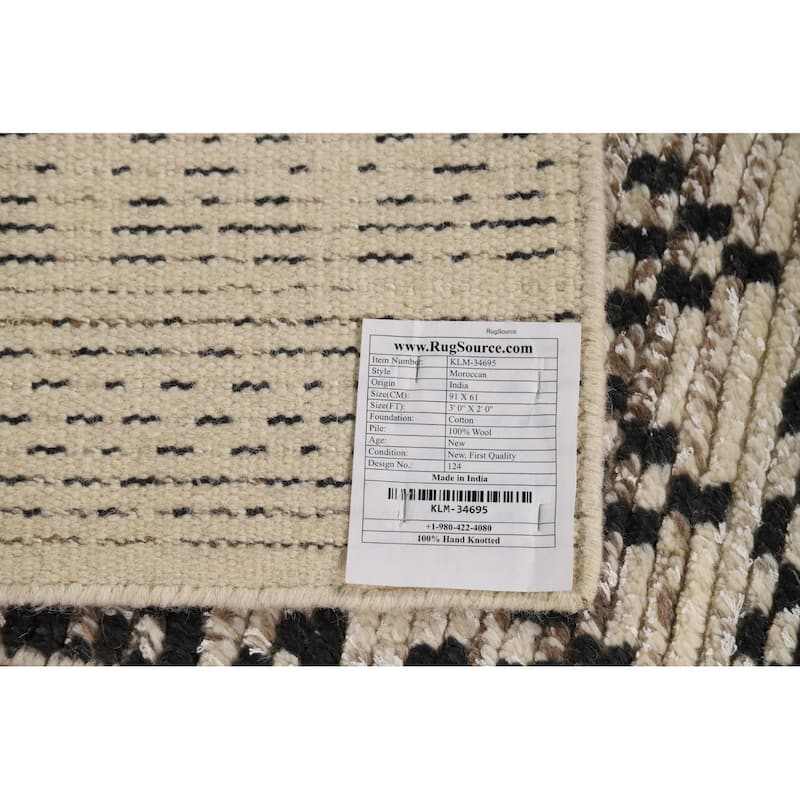Geometric Moroccan Indian Foyer Rug Hand-Knotted Wool Carpet - 2'0"x 3'0"