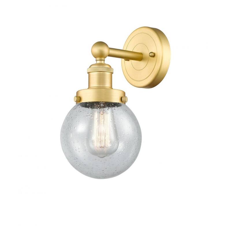 Innovations Lighting 616-1W-10-7 Beacon Sconce Beacon 10" Tall Wall - Satin Gold / Seedy