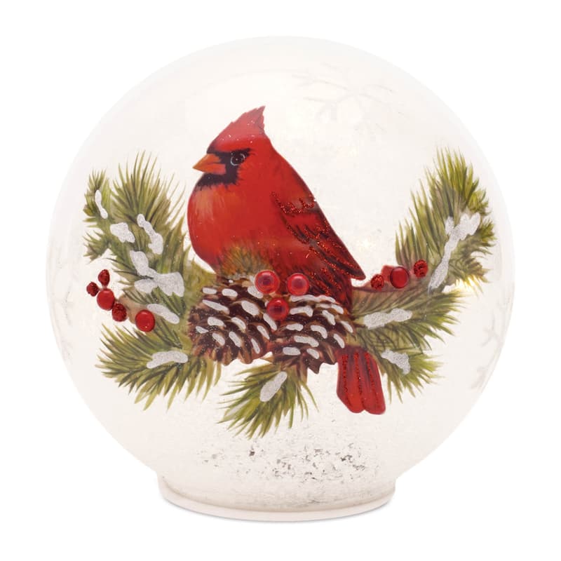 LED Glass Cardinal Globes Set of 2 Winter Decor Battery Operated - 6.75” x 6.75” x 6.25”