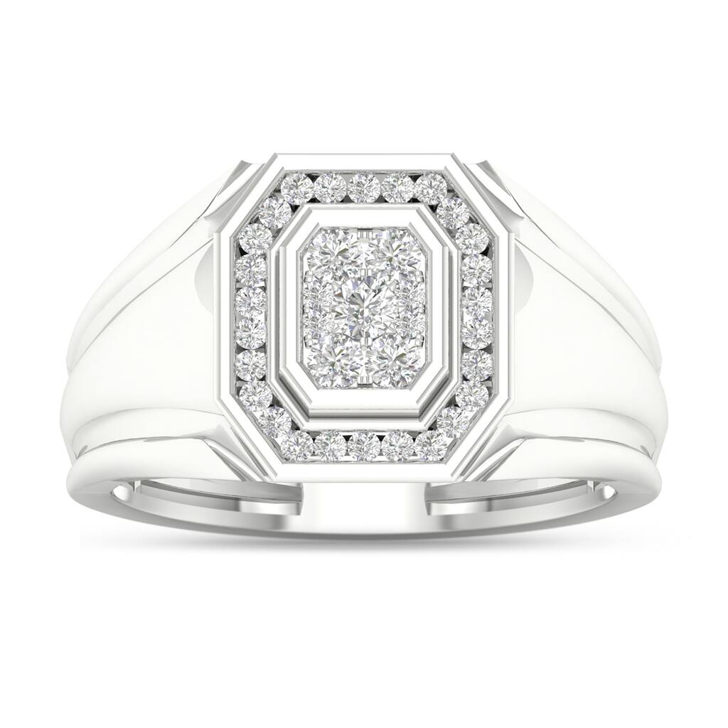 IGI Certified 1/2ct TDW Diamond Halo Cluster Ring in 10K White Gold for Men - White H-I