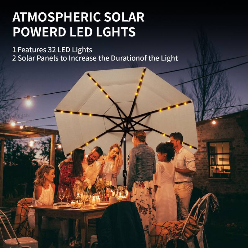 COSIEST Outdoor 10ft 3 Tiers Market Patio Umbrella with Solar LED lights