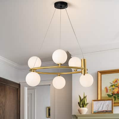 6/8-Light Modern Sputnik Cluster Pendant Wagon Wheel Glass Globe Bubble Chandelier