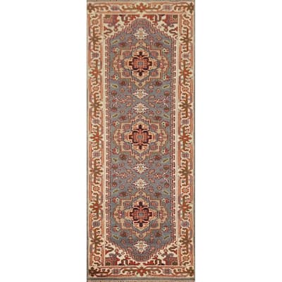 Gray Geometric Heriz Serapi Oriental Runner Rug Wool Carpet - 2'7" x 8'1"