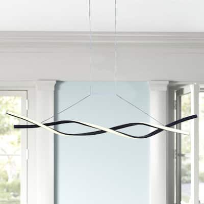 Modern 2-Light Wavy Linear LED Pendant Lamp for Kitchen Island