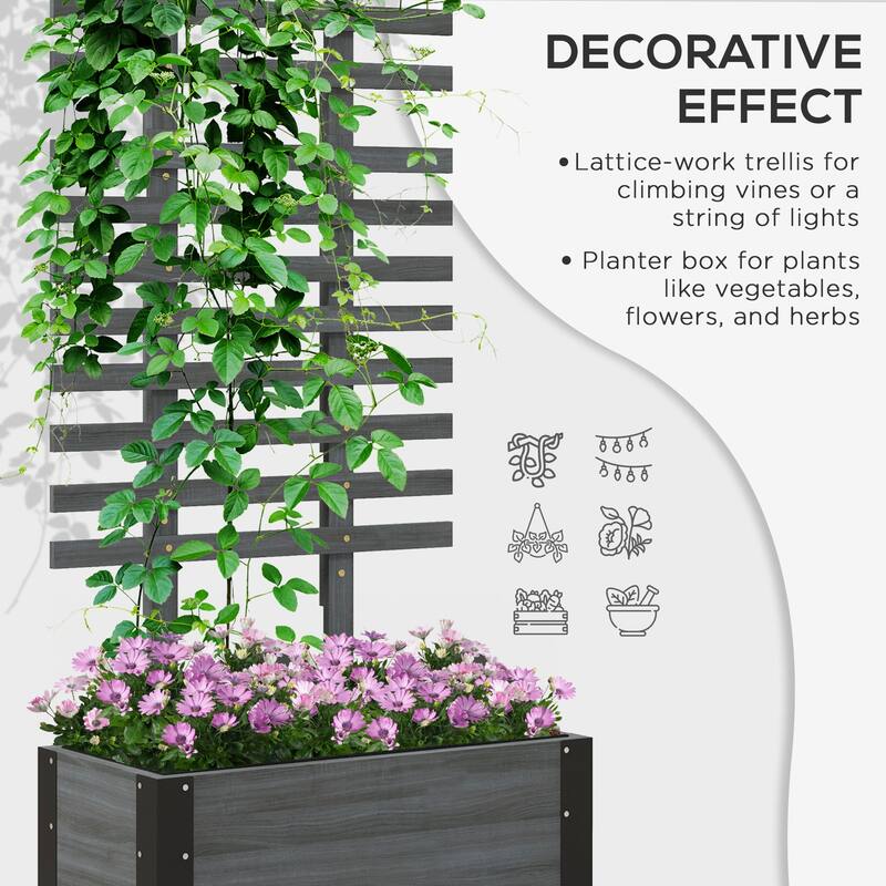 Outsunny Raised Garden Bed with Trellis - Gray