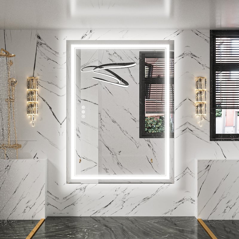 Keonjinn LED Front Light and Backlit Bathroom Vanity Wall Mirror, 3 Color Temperatures, Anti-fog