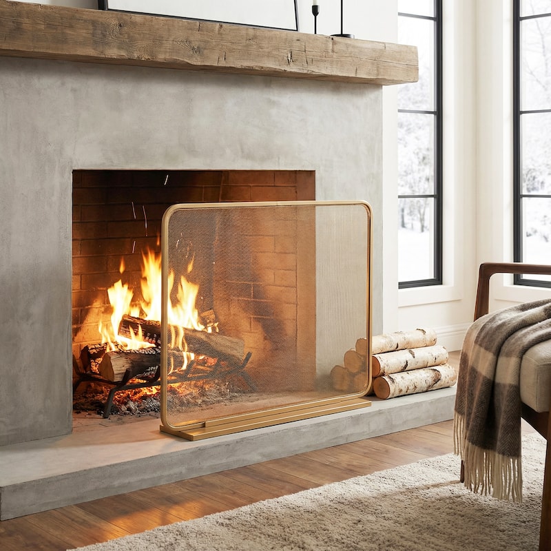 Christopher Knight Home - Tahlia Modern Iron Fireplace Screen with Tall Rectangular Frame - 38" W x 33" H - Golden