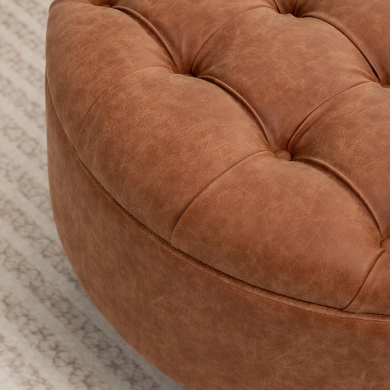 SEYNAR 29.5''Modern PU Leather Round Storage Ottoman with Wood Legs