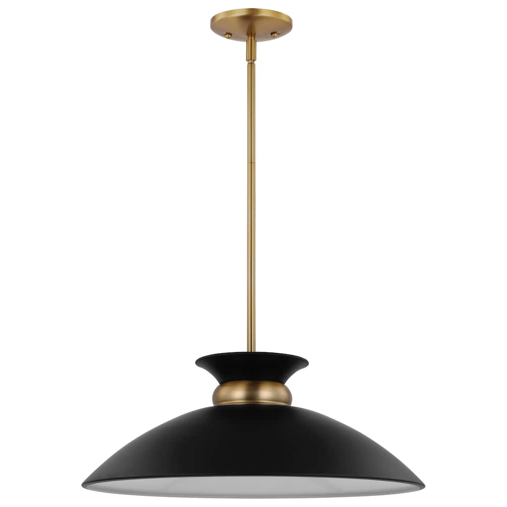 Perkins 1 Light Medium Pendant Matte Black with Burnished Brass