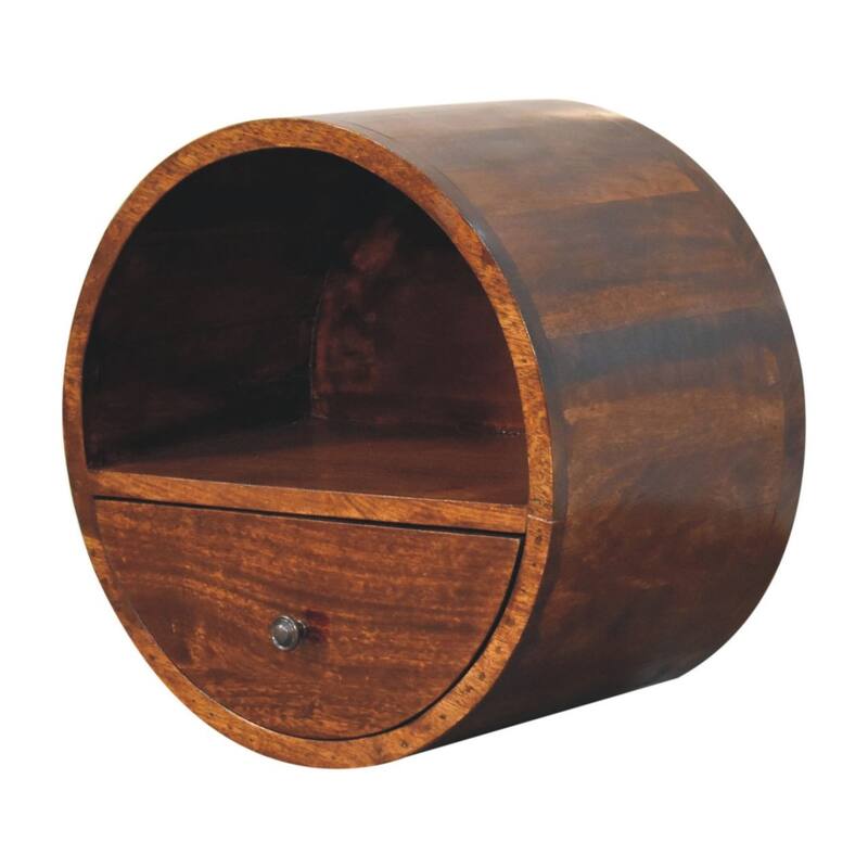 HomeRoots 16" Chestnut Solid Wood Round One Drawer Floating Nightstand