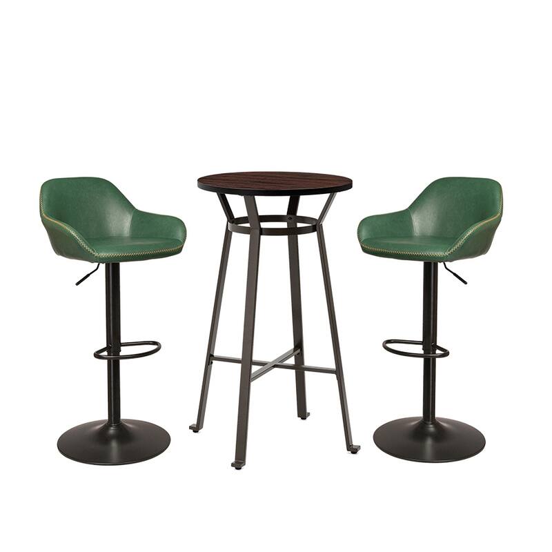 Glitzhome 41"H Round Wood Top High Pub Table with Gaslift Adjustable Swivel Bar Stools Set