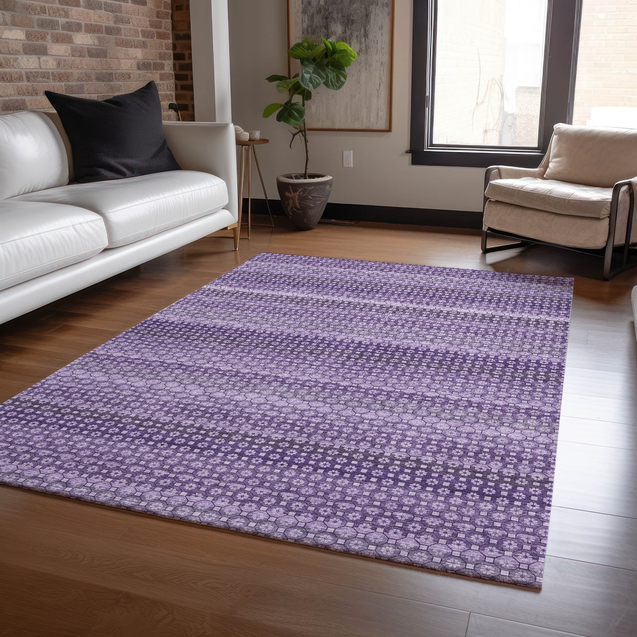 Machine Washable Indoor/ Outdoor Boho Mosaic Chantille Rug