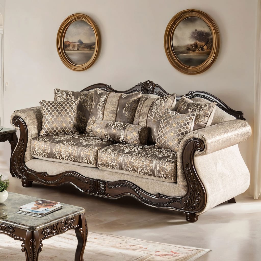 Furniture of America Brivn USA Made Traditional 3-Seater Light Brown and Dark Cherry Sofa