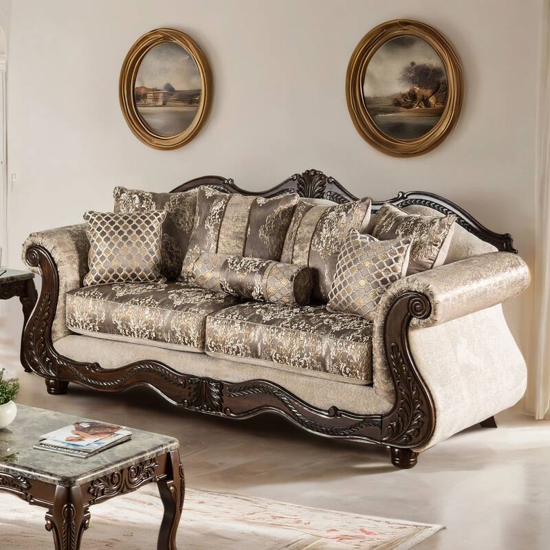 Furniture of America Brivn USA Made Traditional 3-Seater Light Brown and Dark Cherry Sofa - Light Brown