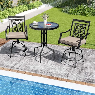 2/4PCS Outdoor Swivel Bar Stools Counter Height Bar Chairs w/ Cushions