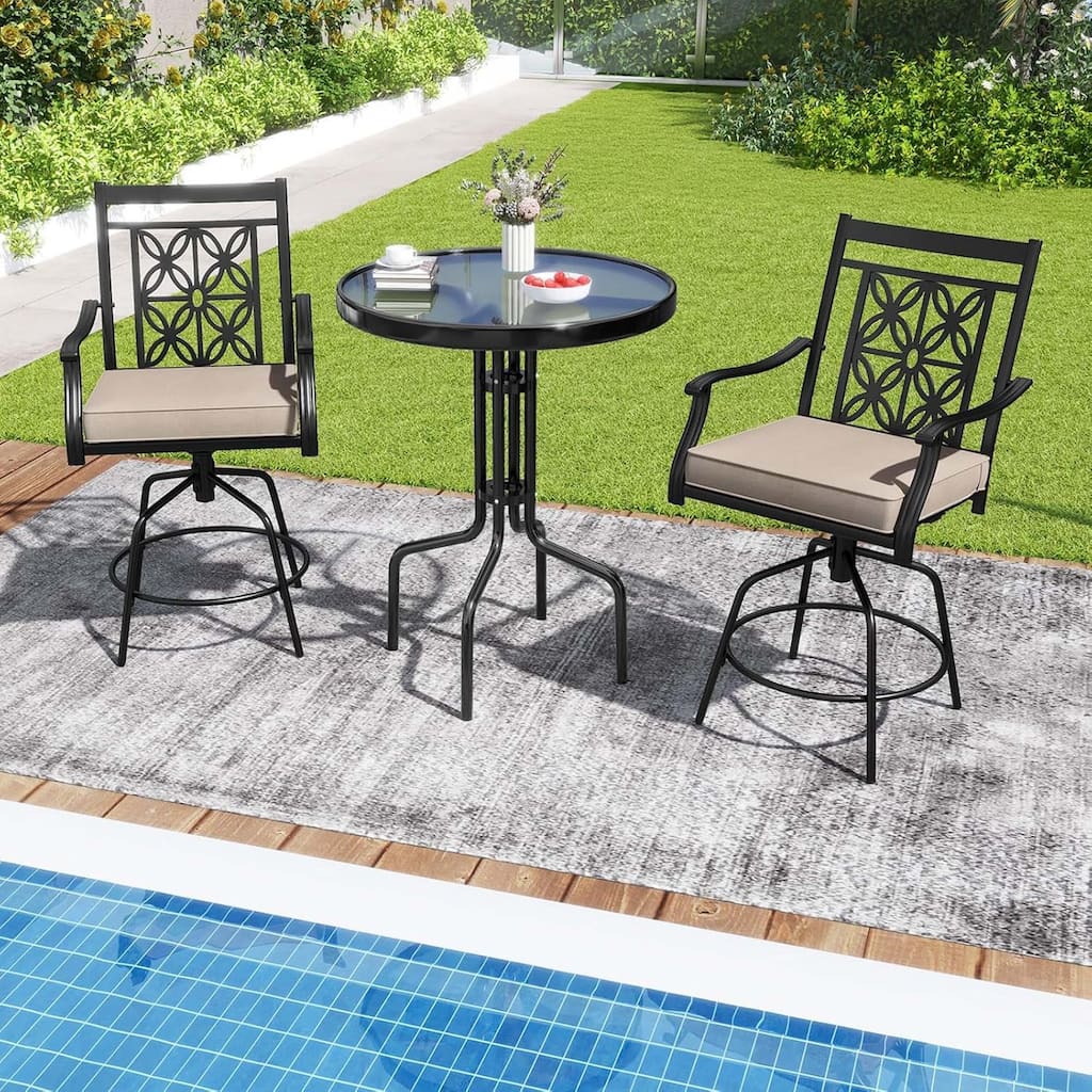 2/4PCS Outdoor Swivel Bar Stools Counter Height Bar Chairs w/ Cushions