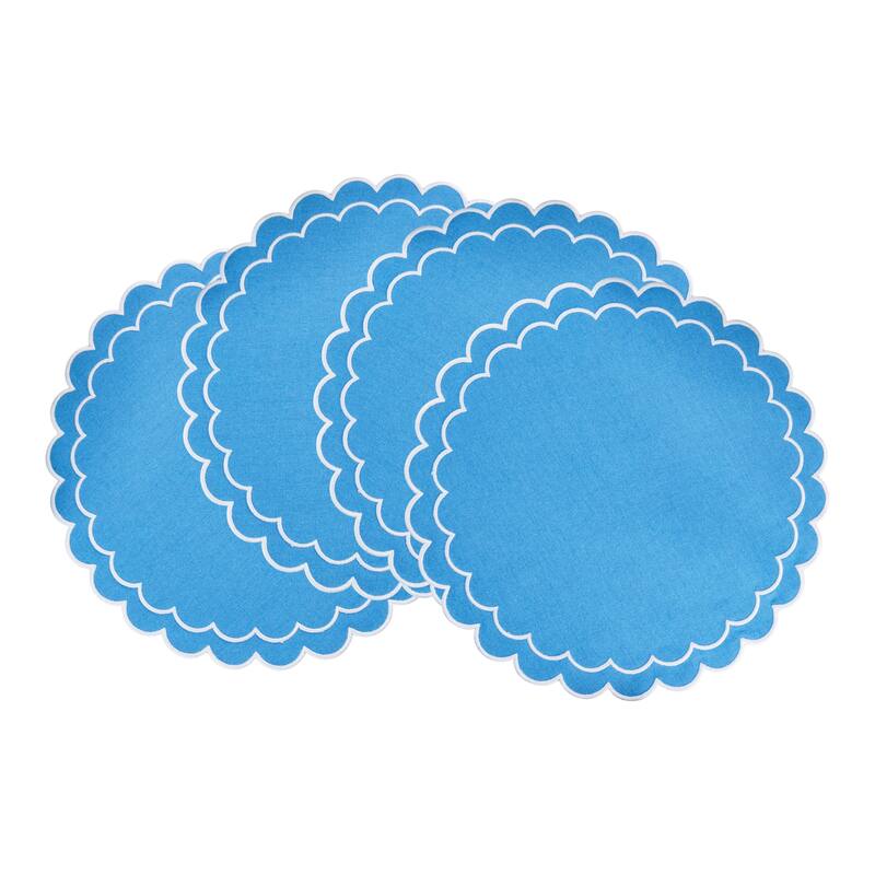 Scalloped Cotton Placemats (Set of 4) - Layered Wavy Edge Round Table Placemats for Dining, Entertaining & Everyday Table, 15"