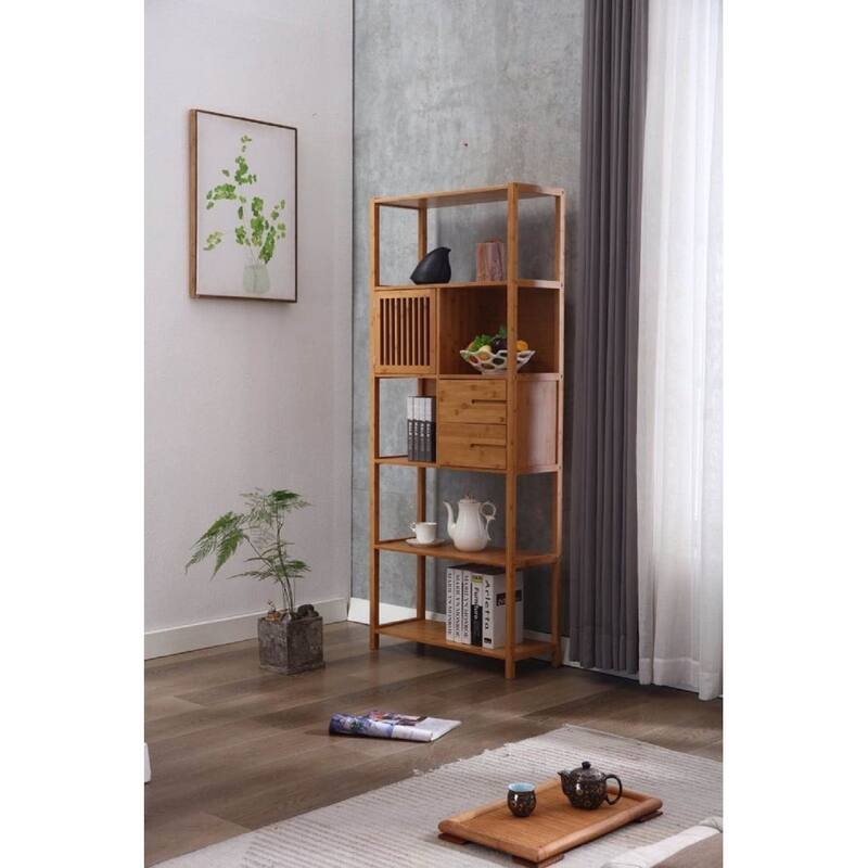 Selma Bamboo Bookcase Left Facing Spindle Cabinet