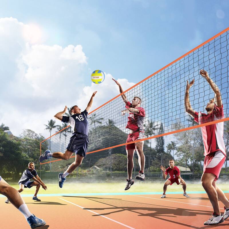 Orange Steel and PE Adjustable Volleyball Net, Weatherproof, Portable and Quick Setup