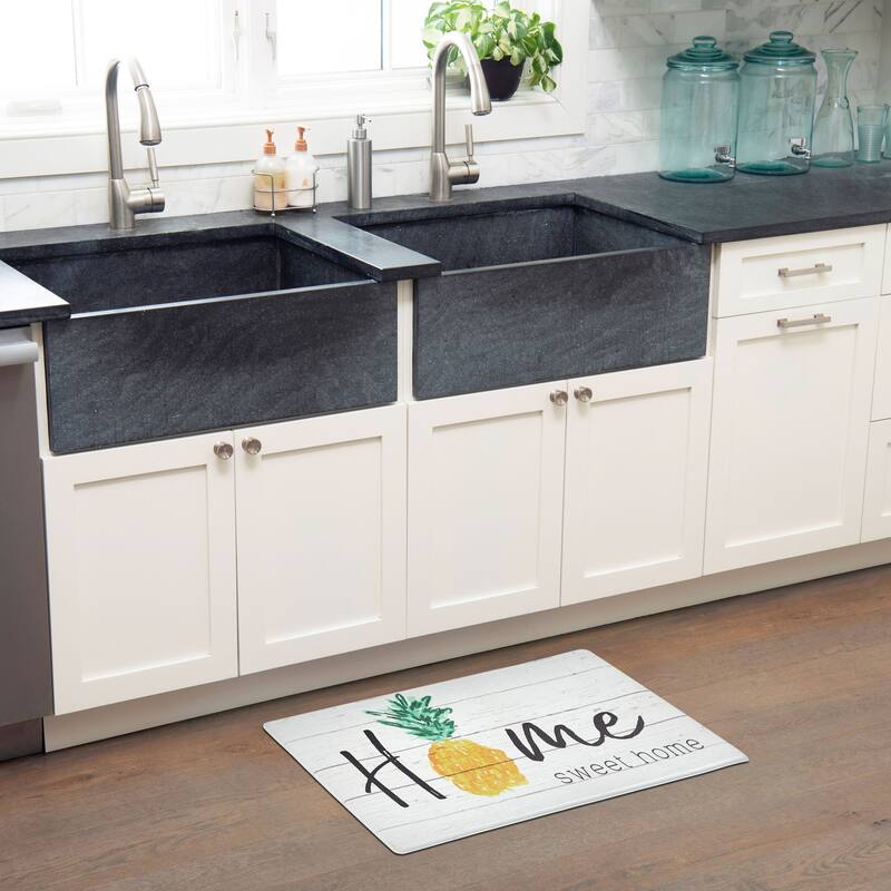 SoHome Cozy Living Home Sweet Home Pineapple Anti-Fatigue Kitchen Mat, Grey/Yellow