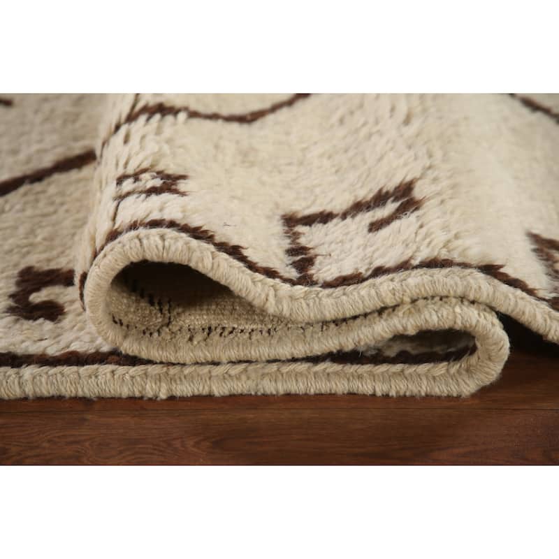 Anatolian Beige Turkish Runner Rug Handmade Geometric Wool Carpet - 3'6"x 12'4"