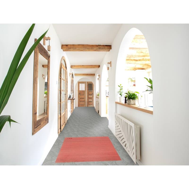 Pink Gabbeh Modern Rug Hand-Knotted Pink Wool Carpet - 2'9" x 3'11"