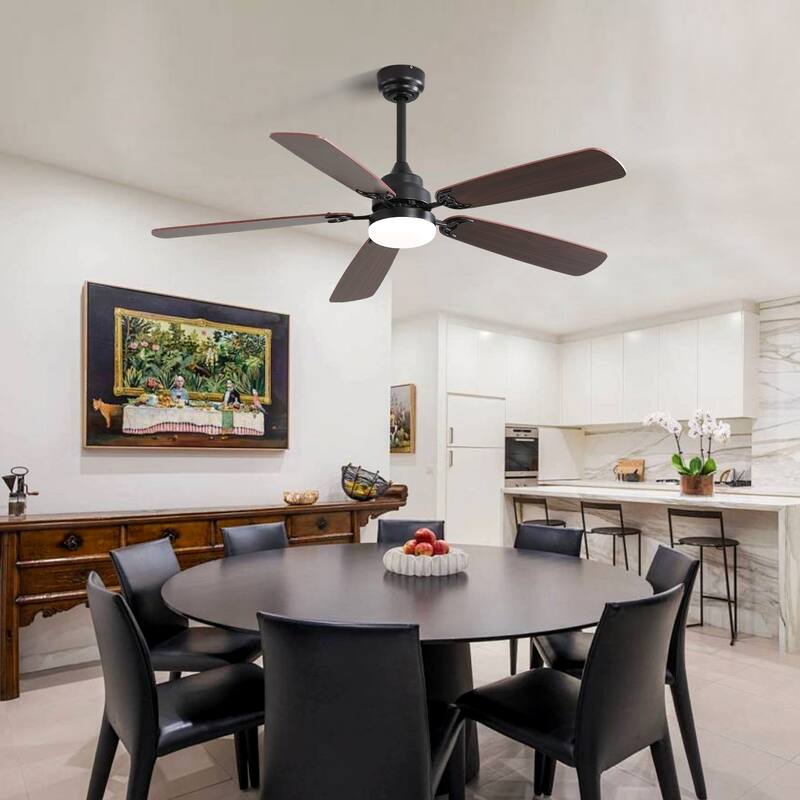 Two-Color Blade Ceiling Fan with Dimmable LED Light & Remote Control, 52 Inch Low Profile Reversible Ceiling Fan, 6 Speeds