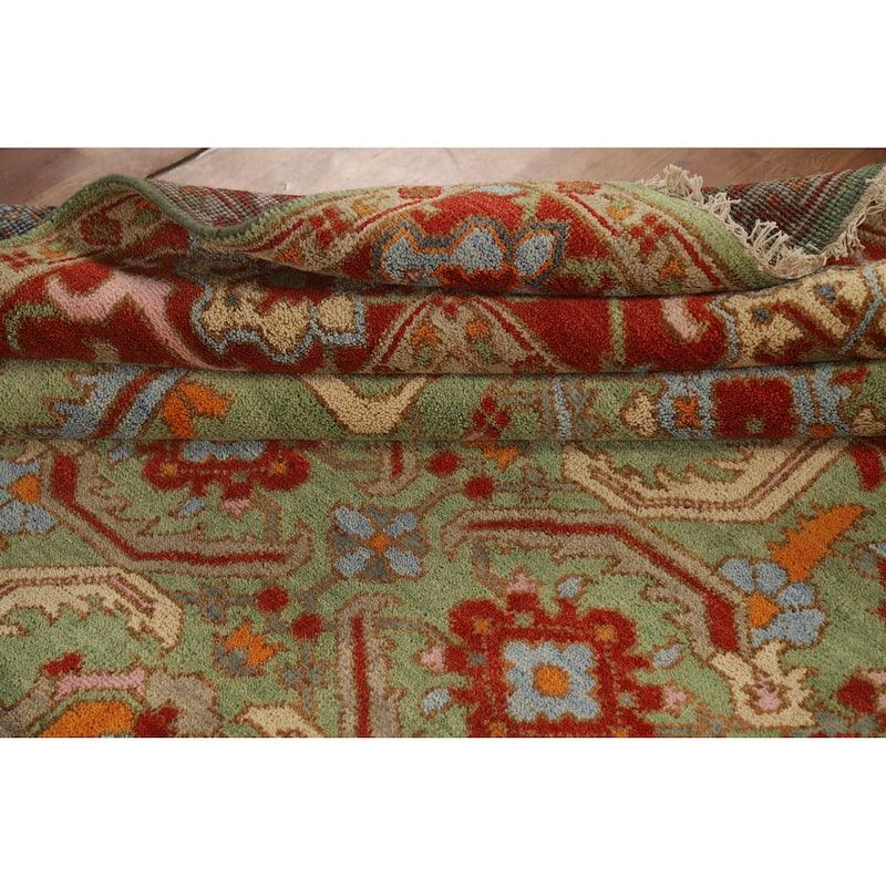 Hand Knotted Oriental 100% Wool Carpet Traditional Geometric Green Heriz (serapi) Area Rug - 9' 10'' X 8' 0''