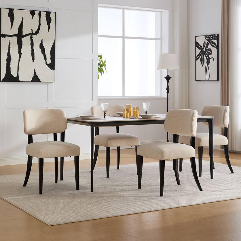 Upholstered Chair Cream Dining Chair Kitchen Chair Side Chair Accent Chair Reception Chair with Wood Legs