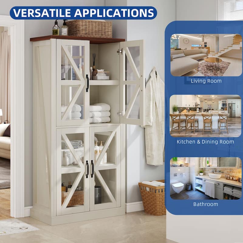 Moasis 65-inch Tall 4 Tiers Large Kitchen Storage Pantry Cabinet with Glass Doors