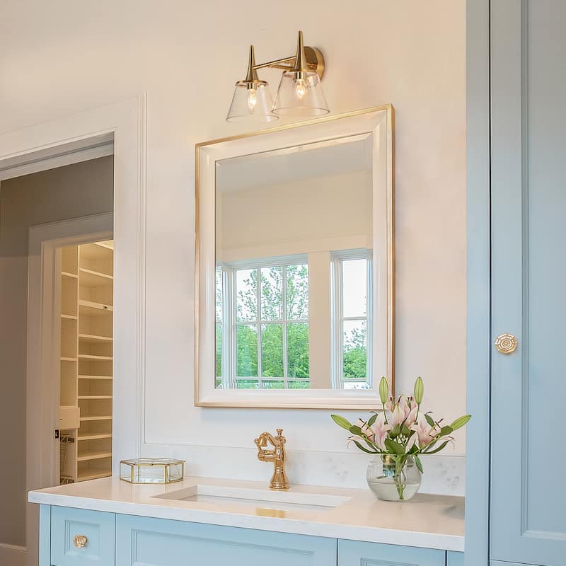Mola Modern Gold 2-Light Bathroom Vanity Lights Seeded Glass Wall Sconces - L 14.2" x W 7.9" x H 9"