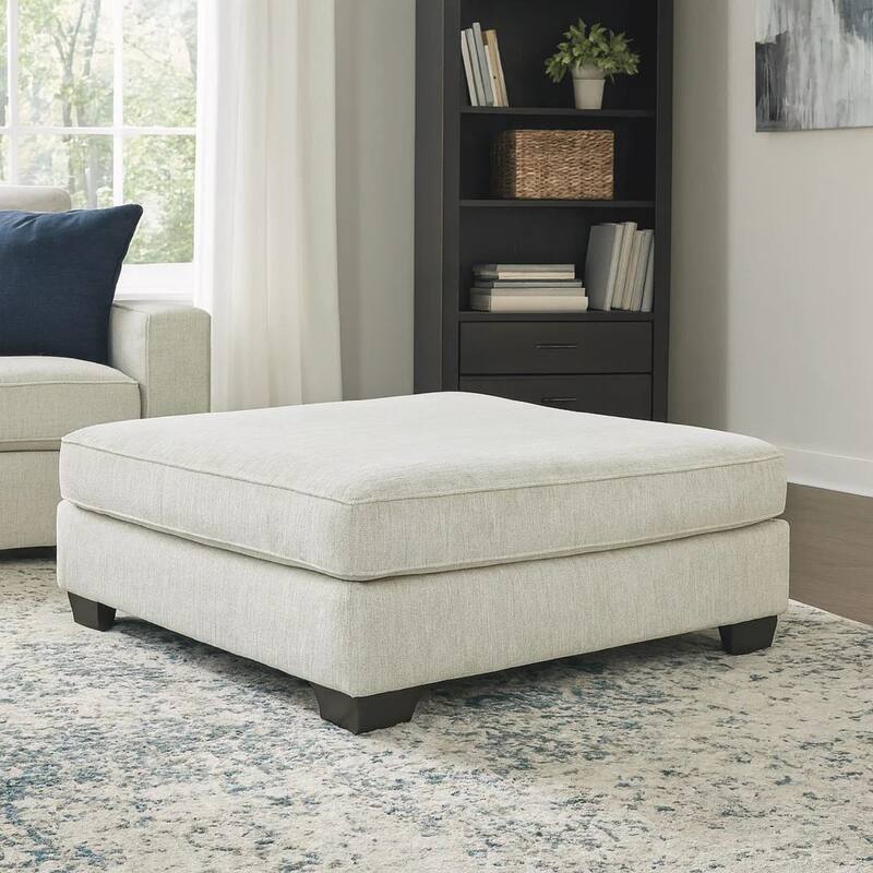 Fabric Upholstered Oversized Ottoman with Tapered Legs, Off White