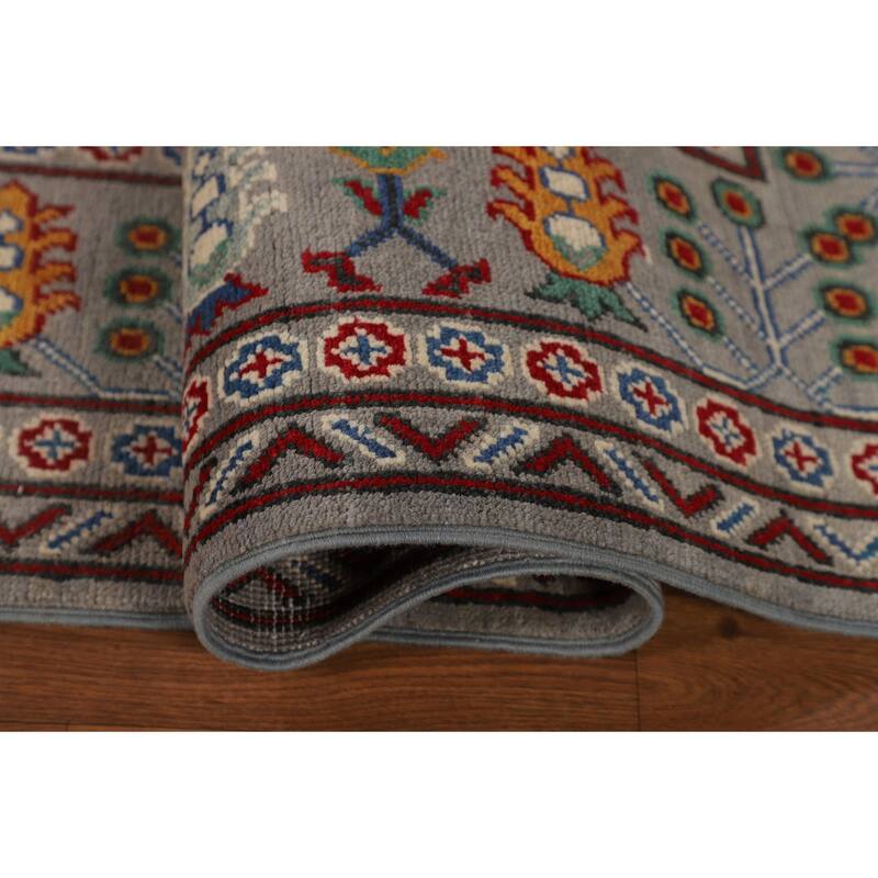 All-Over Gray Kazak Oriental Area Rug Hand-Knotted Wool Carpet - 8'5" x 11'9"
