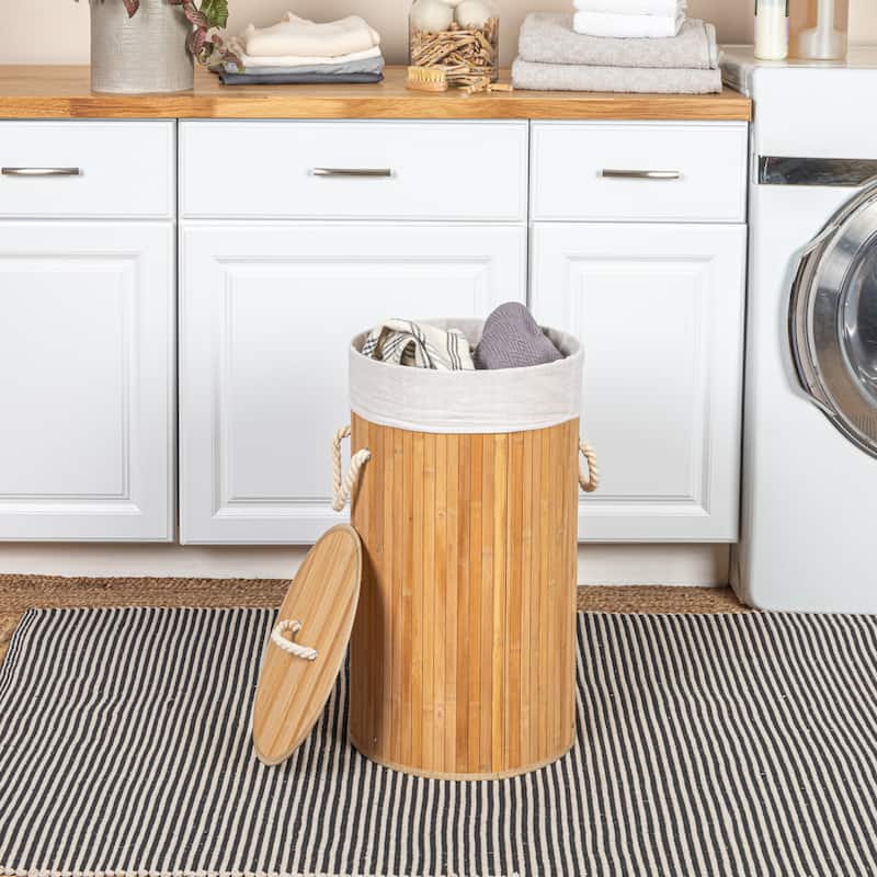 Household Essentials Bamboo Laundry Hamper with Handles and Removable Laundry Bag