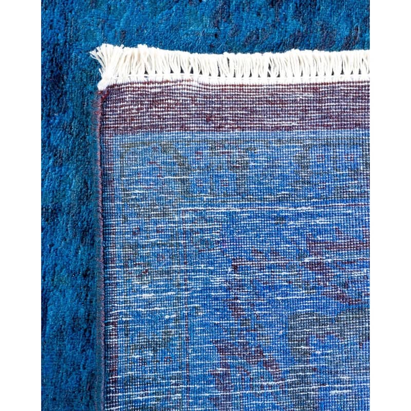 Overton Hand Knotted Wool Vintage Inspired Modern Contemporary Overdyed Blue Area Rug - 6' 1" x 8' 10"