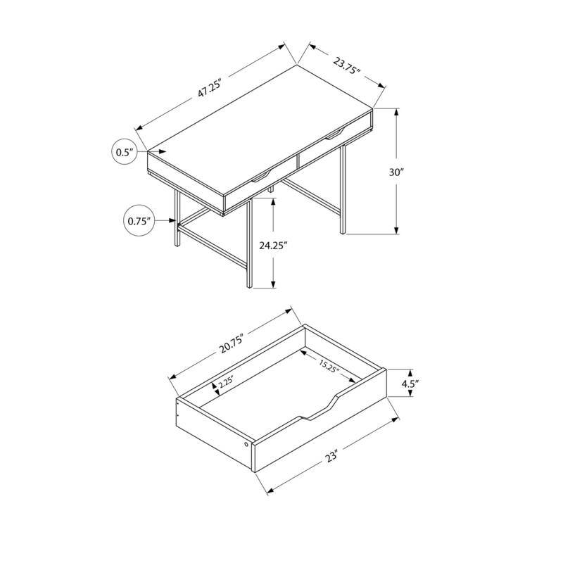 Modern Computer Desk with 2 Drawers & Metal Base