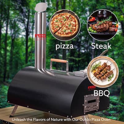 Outdoor Portable Automatic Rotatable Wood Fired Pizza Ovens,with Built-in Thermometer Pizza Cutter Carry Bag
