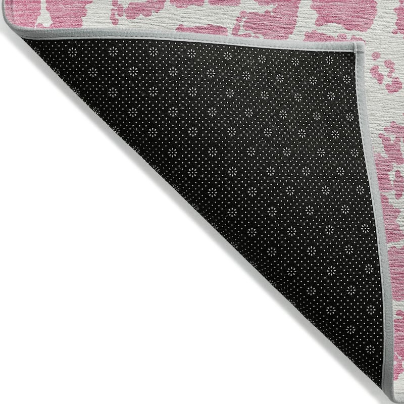 Machine Washable Indoor/ Outdoor Transitional Pink Crackle Chantille Rug