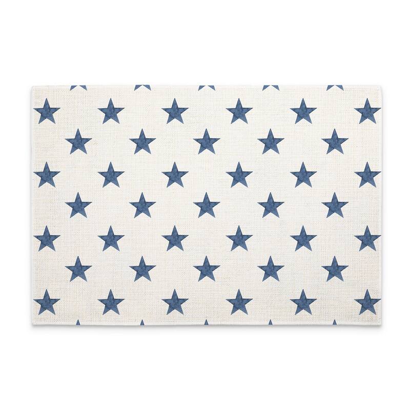 Denim Stars 4-Pack Poly-Cotton Blend Placemats Manufactured in The USA Machine Washable Dryer Safe - Multi - Set of 4