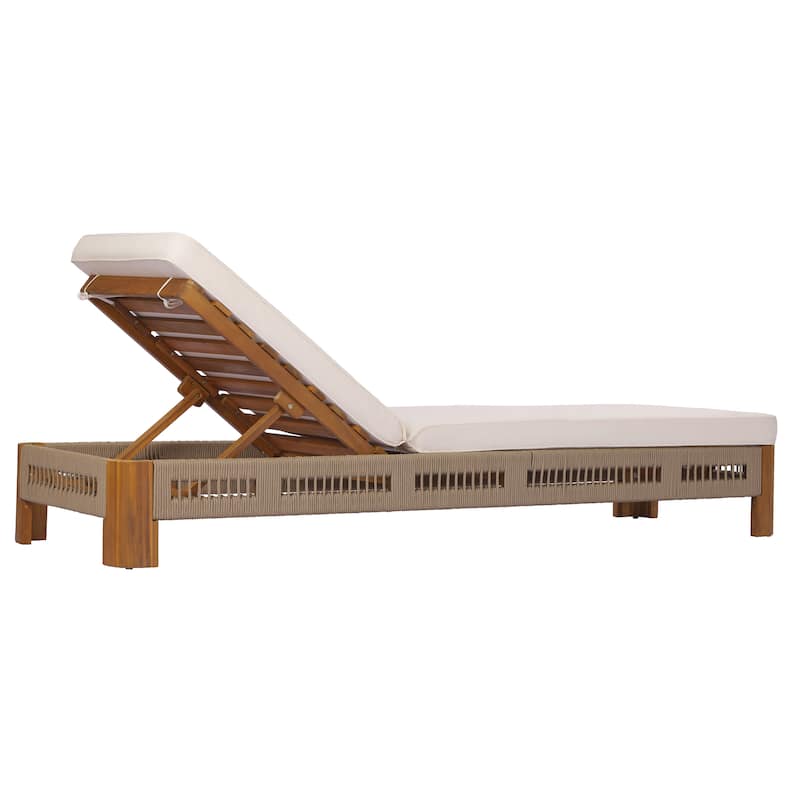 Christopher Knight Home - Ellery Acacia Wood Outdoor Adjustable Chaise Lounge with Cushion & Handwoven Rope Accents