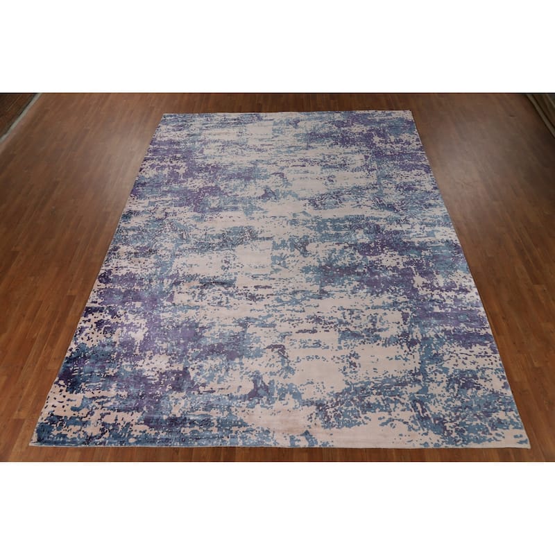 Contemporary Abstract Indian Rug Hand-Knotted Dining Room Wool Carpet - 9'8"x 12'9"