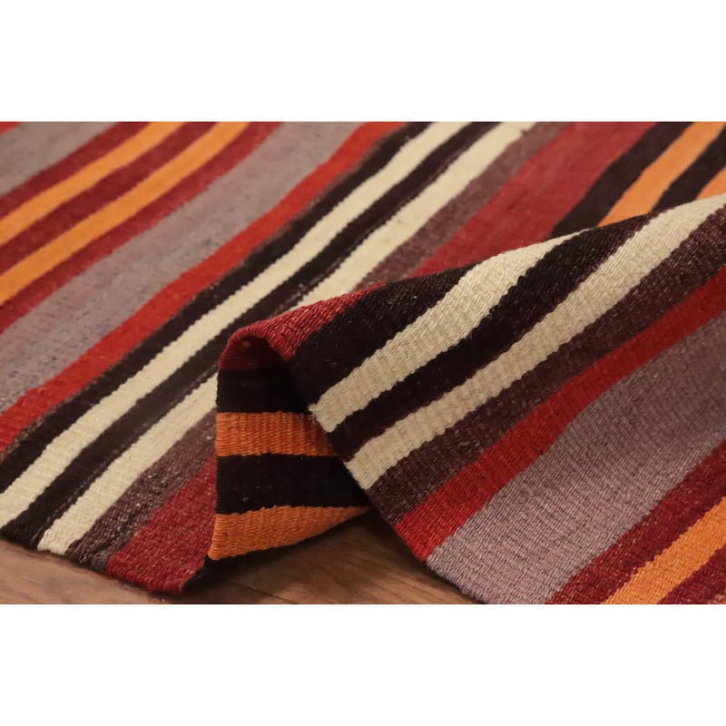 Hand Woven Oriental 100% Wool Carpet Southwestern Geometric Oranges & Rust Kilim Area Rug - 9' 4'' X 4' 10''