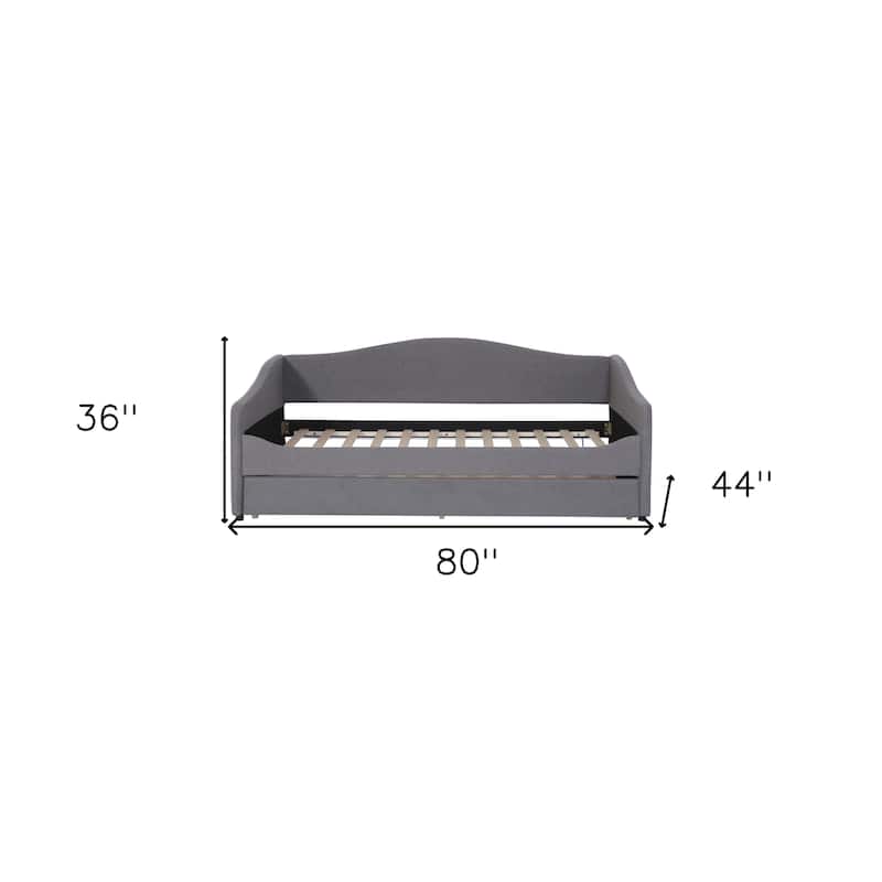 HomeRoots Gray Tufted Boucle Twin Day Bed With LED Lighting And Trundle And USB