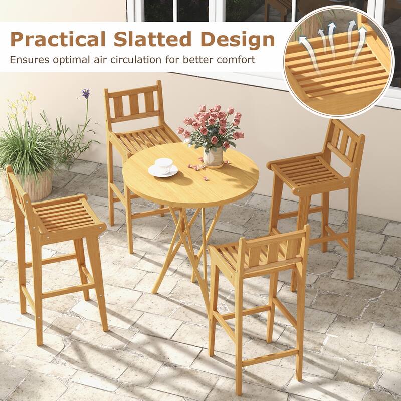 30" Ergonomic Teak Wood Bar Chair with Backrest and Footrest Perfect for Outdoor or Indoor Bars - 16" x 19" x 40"