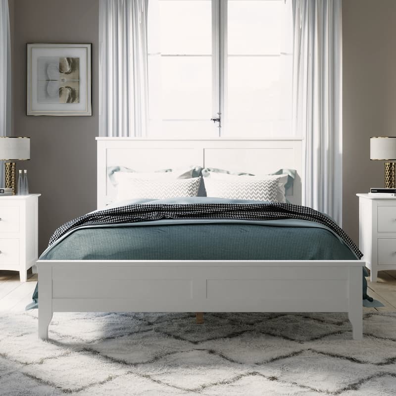 Solid Wood Full Platform Bed - White