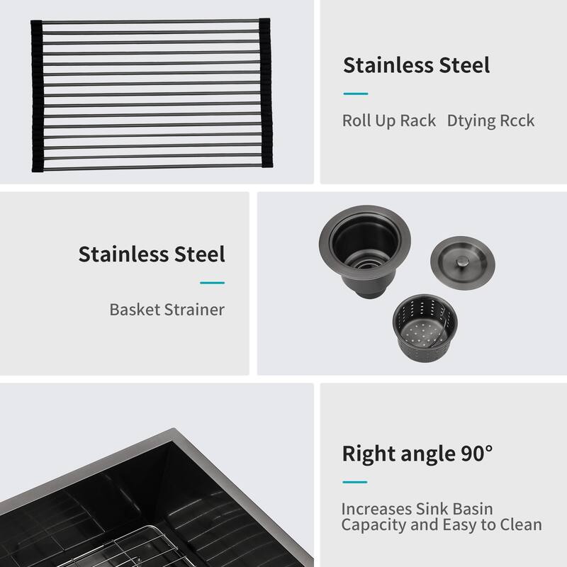 Black Stainless Steel Single Bowl Undermount Kitchen Sink