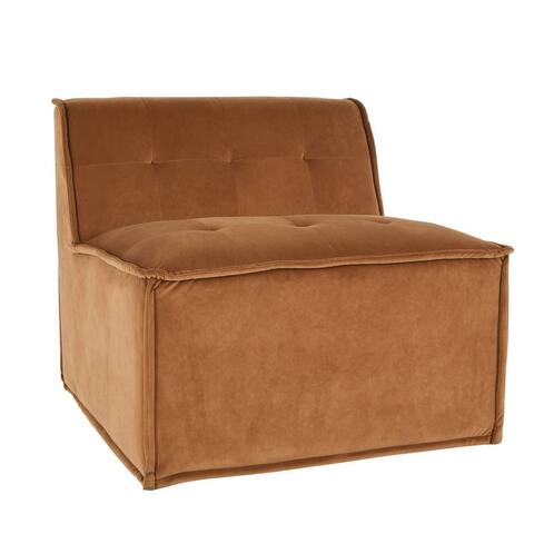 Lynn 31 Inch Modern Lounge Chair, Polyester, Flanges, Tufted, Golden Brown